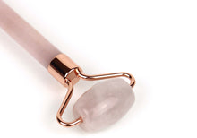 Load image into Gallery viewer, Luxe Rose Quartz and Rose Gold Face Roller and Gua Sha Stone Set